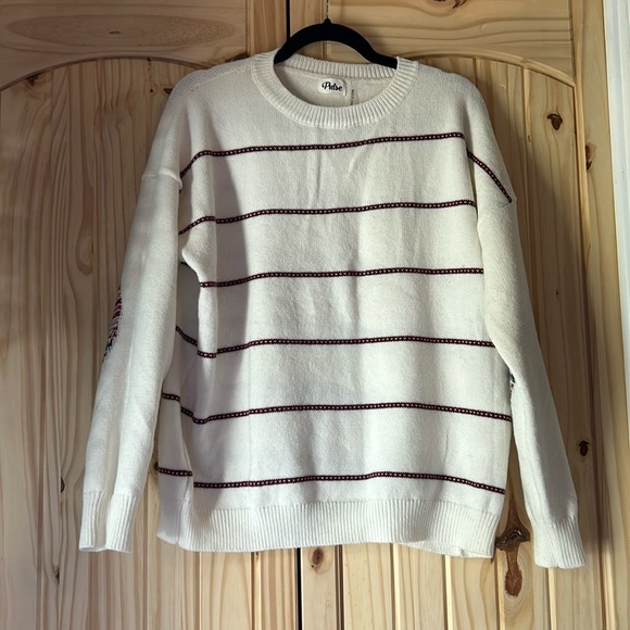 Pulse Sweaters - Pulse Boutique Heartfelt Love Knit Sweater Ivory & Burgundy Size Large